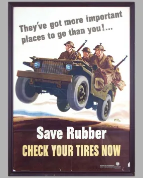 1942 original World War II propaganda poster, "Save Rubber" by W. Richards