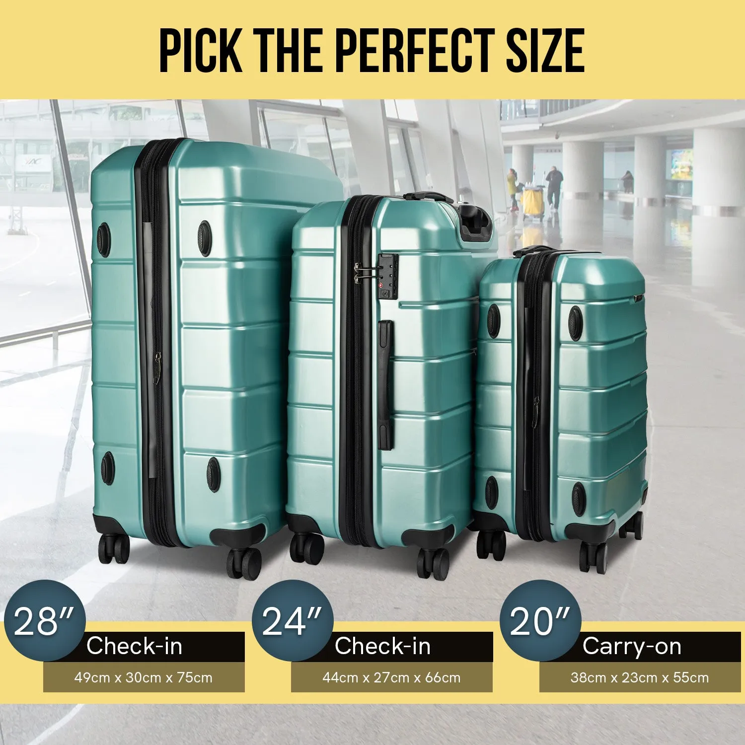 24in Teal Hard Shell Suitcase w/ TSA Lock & 360 Wheels