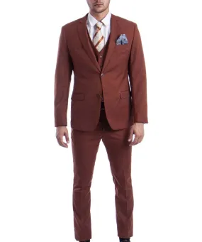 3 piece Light Brown Slim Fit Men's Suit with Vest Set