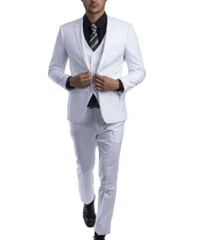 3 piece White Slim Fit Men's Suit with Vest Set