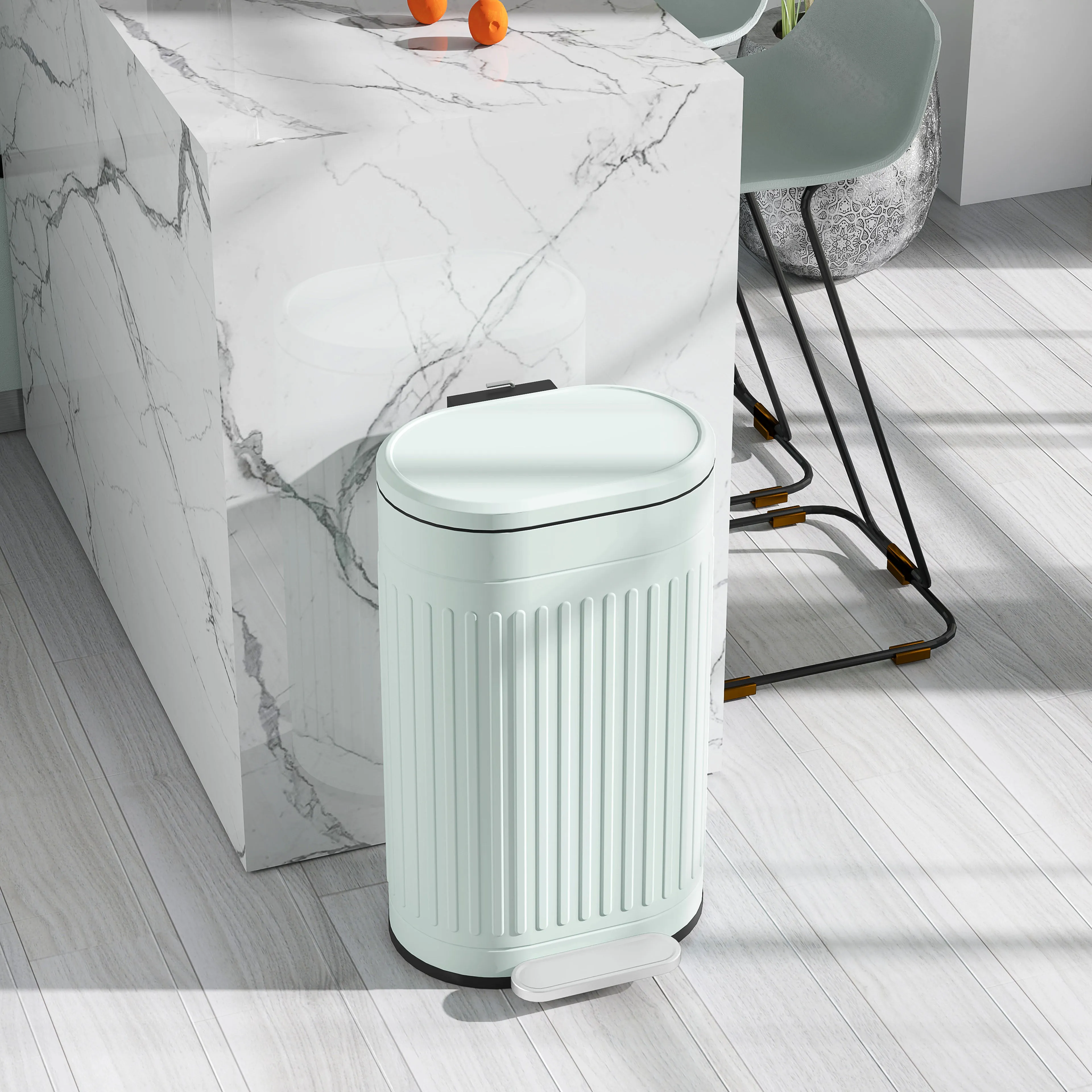 30L Pedal Bin, Metal Kitchen Bin with Soft-close Lid, Light Green