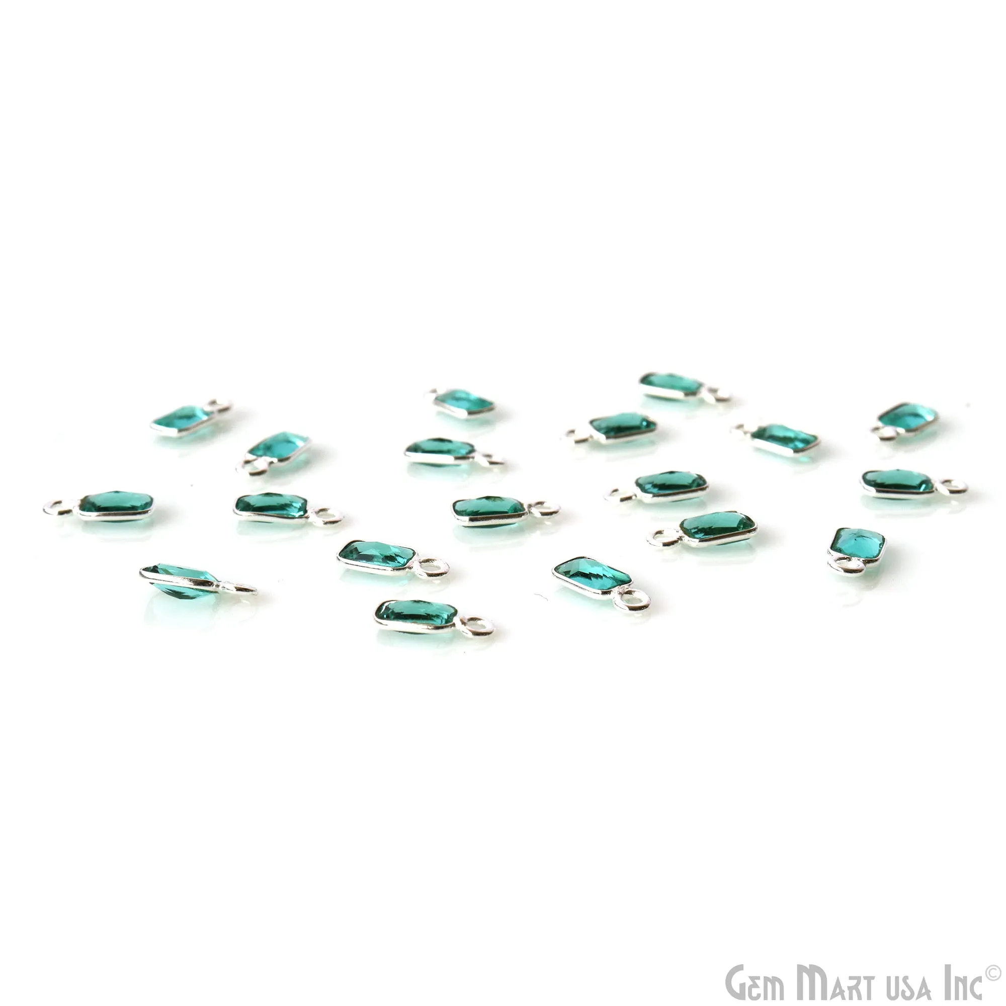 5pc Lot Apatite Octagon 6x4mm Silver Plated Single Bail Brilliant Cut Gemstone Connector