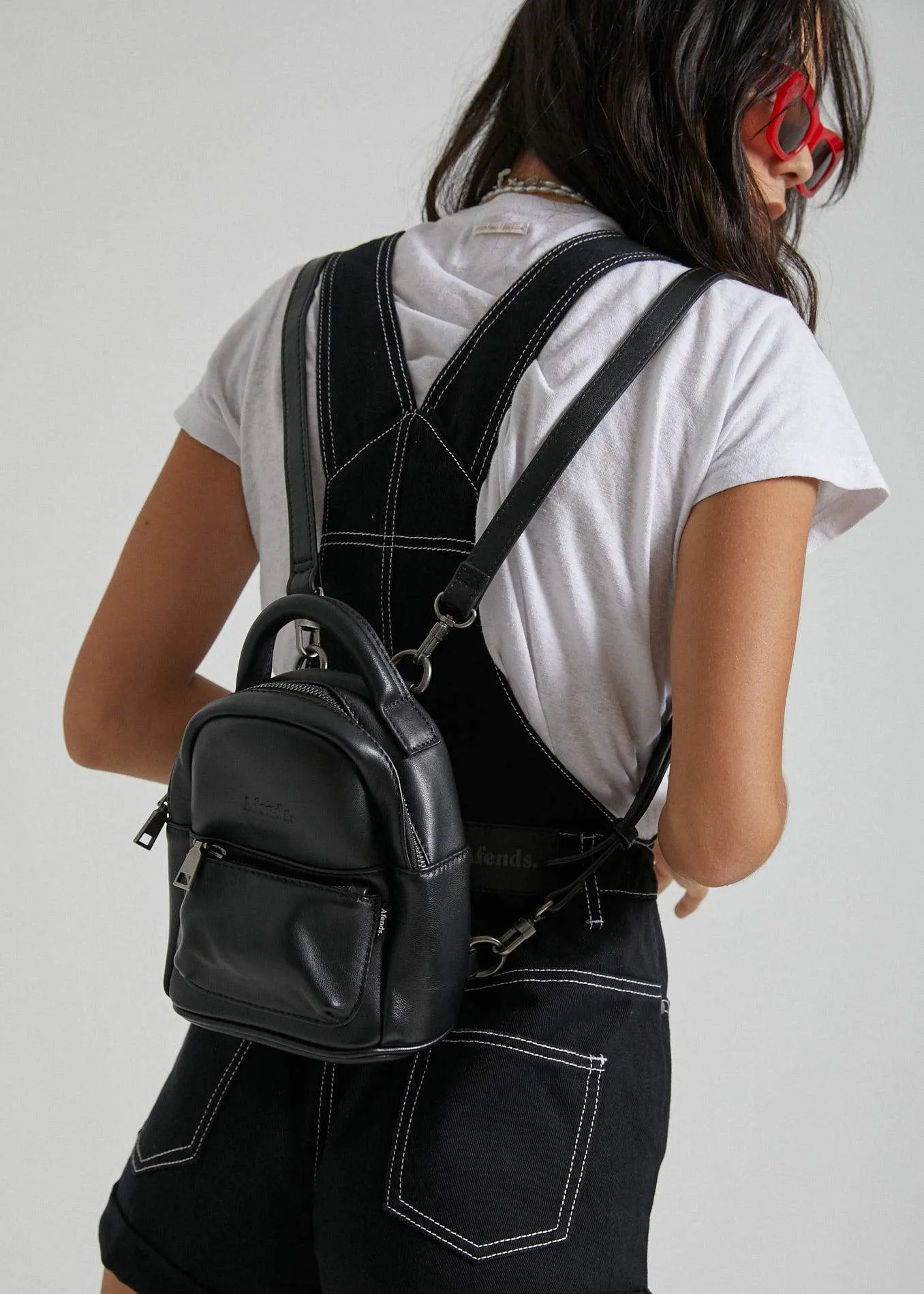 Afends Unisex Thea - Leather Adjustable Mini Backpack - Black