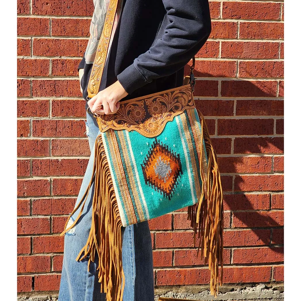 American Darling Winter Green Aztec Fringe Bag