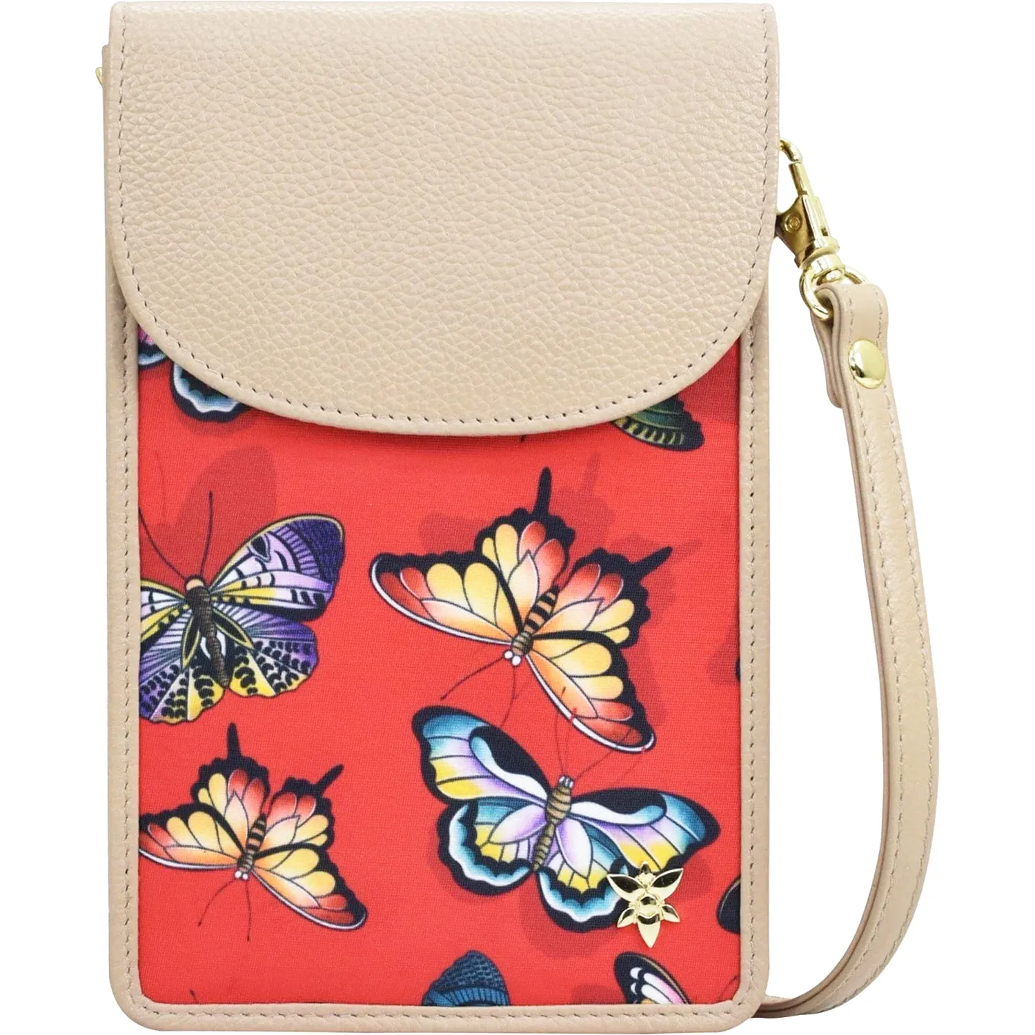 Anuschka Cell Phone Crossbody Butterfly Heaven Ruby Fabric/Leather