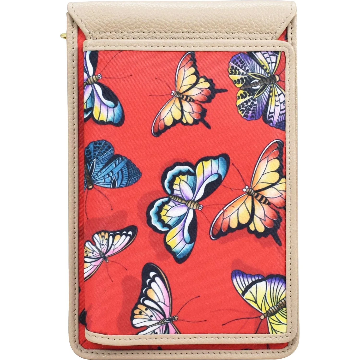 Anuschka Cell Phone Crossbody Butterfly Heaven Ruby Fabric/Leather