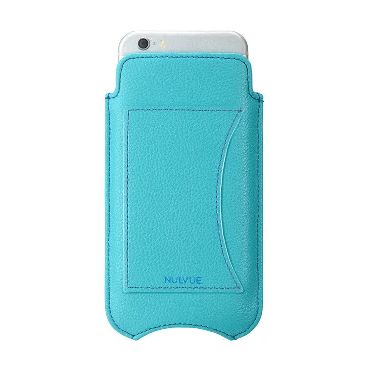 Apple iPhone 13 mini Pouch Wallet Case | Blue Vegan Leather | Screen Cleaning Sanitizing Lining | Smart Window