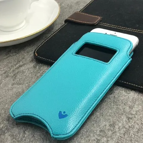 Apple iPhone 13 mini Pouch Wallet Case | Blue Vegan Leather | Screen Cleaning Sanitizing Lining | Smart Window