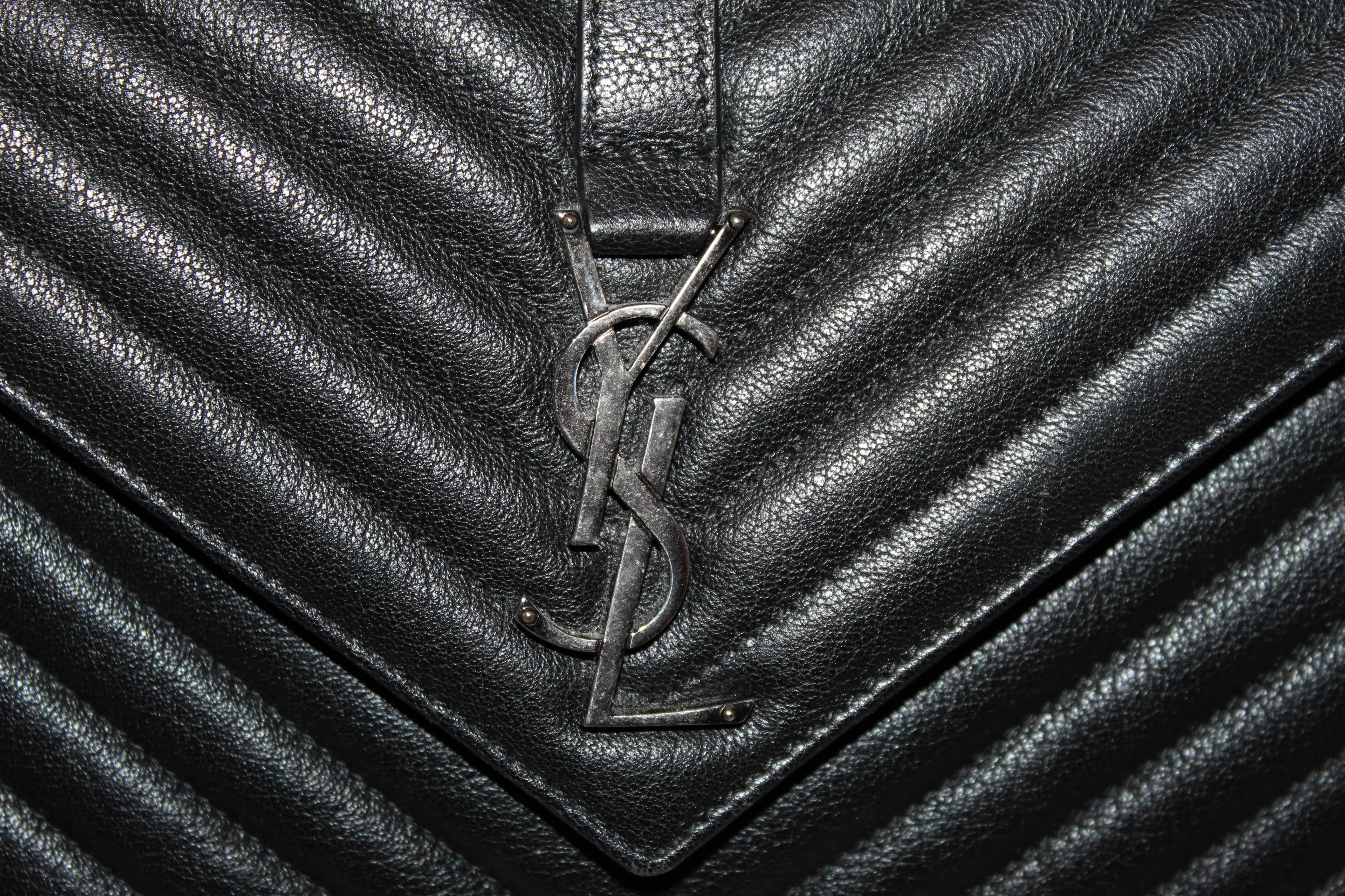 Authentic Yves Saint Laurent YSL Black Matelasse Leather Medium Collage Bag