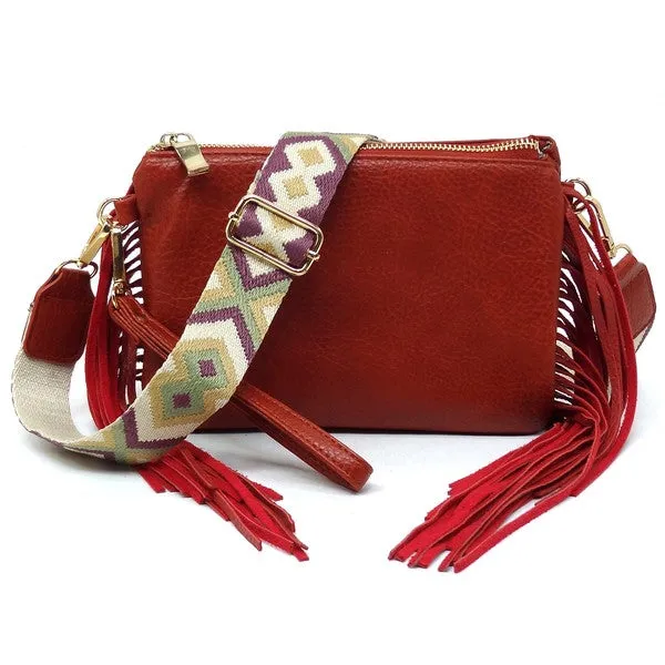 Aztec Guitar Strap Fringe Clutch Crossbody Bag