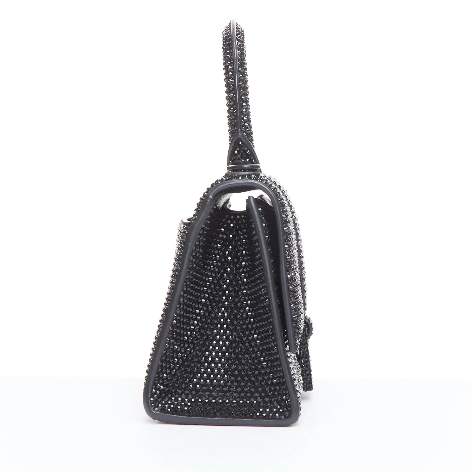 BALENCIAGA Demna Hourglass XS black strass crystal leather crossbody bag