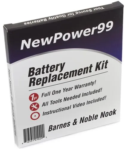 Barnes & Noble NOOK eReader Battery Replacement Kit with Tools, Video Instructions and Extended Life Battery