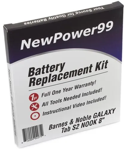 Barnes & Noble Samsung GALAXY Tab S2 NOOK 8" Battery Replacement Kit with Tools, Video Instructions and Extended Life Battery