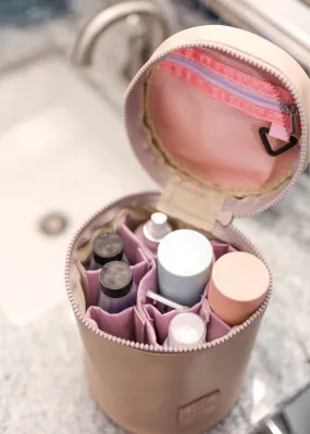 Barrel Organizer Toiletry Bag - Livin' My Happy Life (Tan)