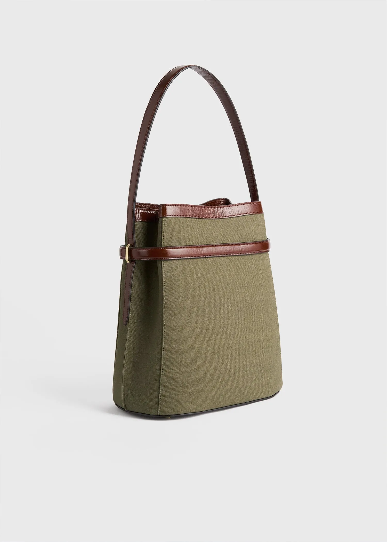 Belted canvas bucket bag khaki green