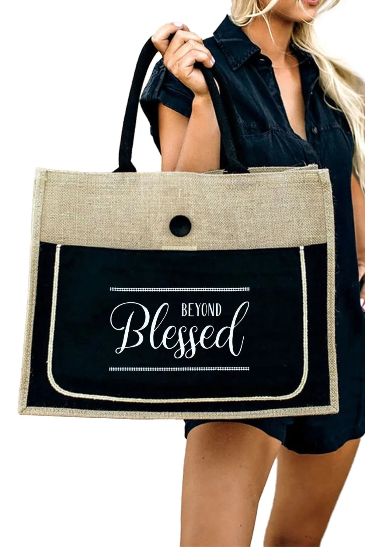 BEYOND Blessed Printed Vintage Burlap Bag