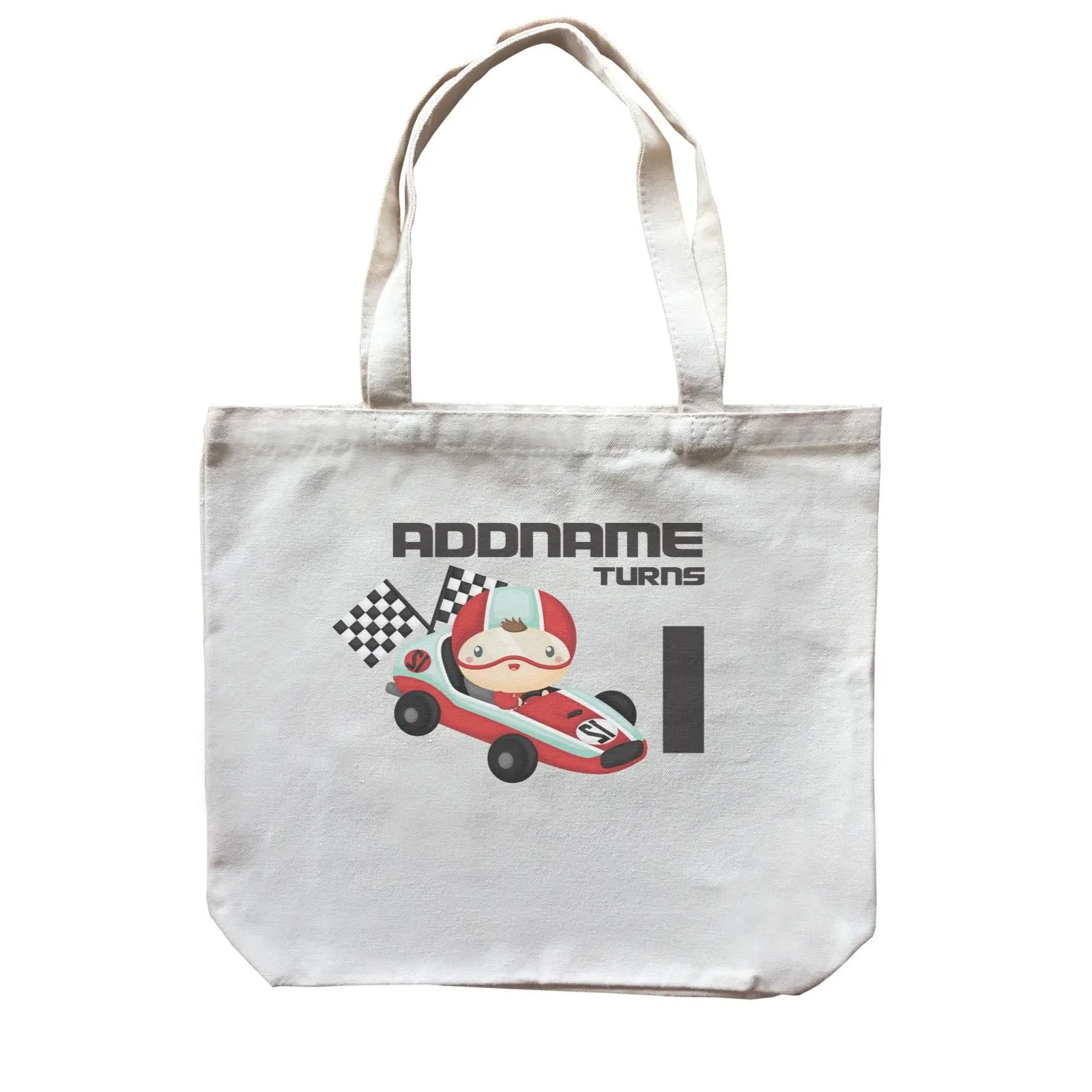 Birthday Cars Race Racer Boy With Racing Cars Addname Turns 1 Canvas Bag