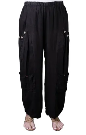 Black Double Pocket Linen Pant