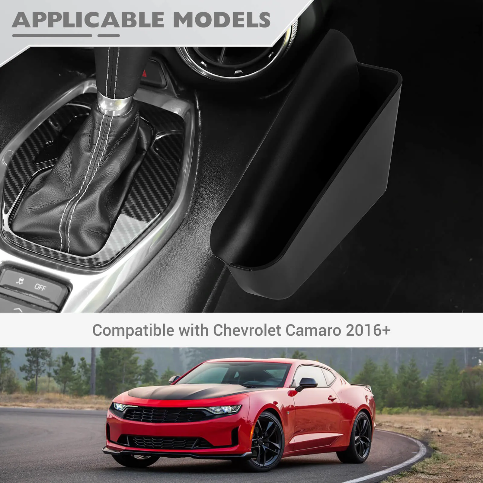 Black Gear Shift Side Storage Box Organizer For Chevrolet Camaro 2016  Accessories | CheroCar