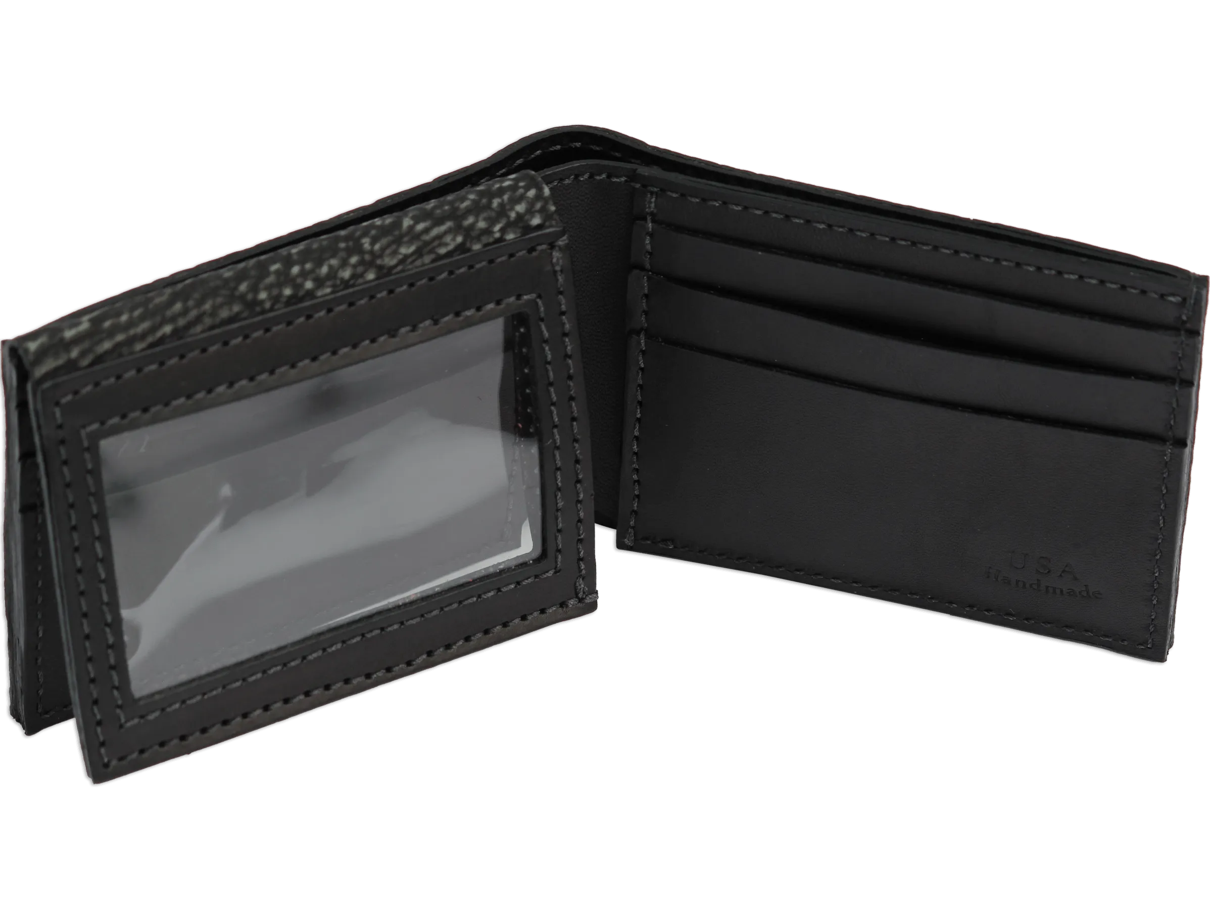 Black Suede Shark Luxury Designer Exotic Bifold Wallet With Flip Up ID Window