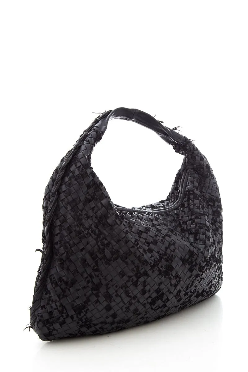 Bottega Veneta Black Intrecciato Leather & Velvet Handbag