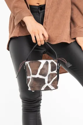 Brown Animal Print Drawstring Bucket Bag - Elissa