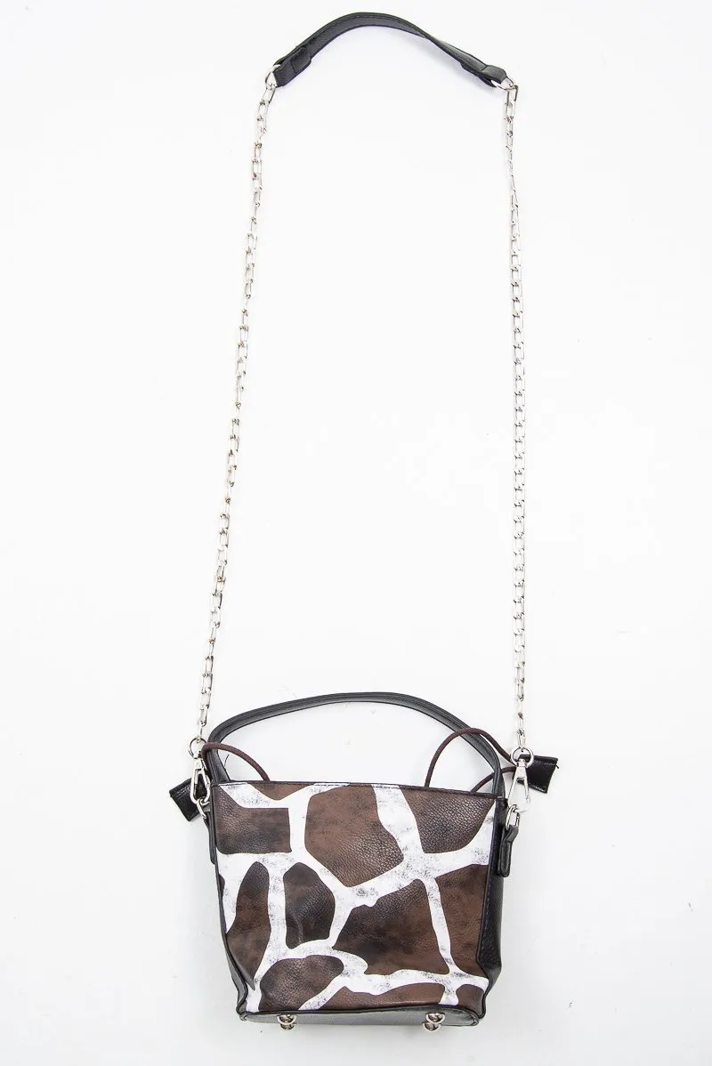 Brown Animal Print Drawstring Bucket Bag - Elissa