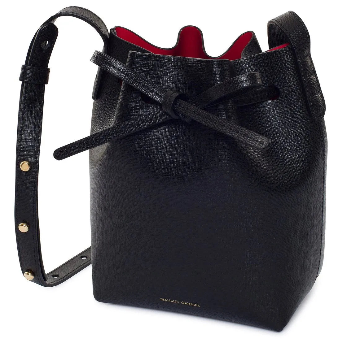 Bucket Bag Mini Mini Saffiano, Black/Flamma