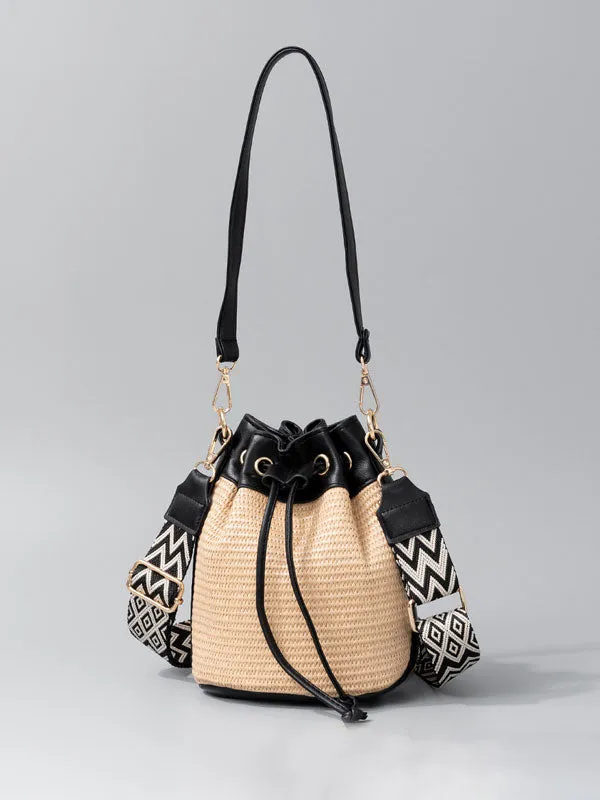 Casual Woven Drawstring Shoulder Bag