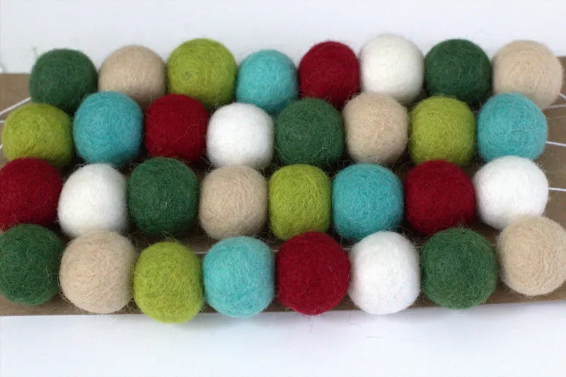 Christmas Felt Ball Garland- Burgundy, Forest, Lime, Turquoise, Almond