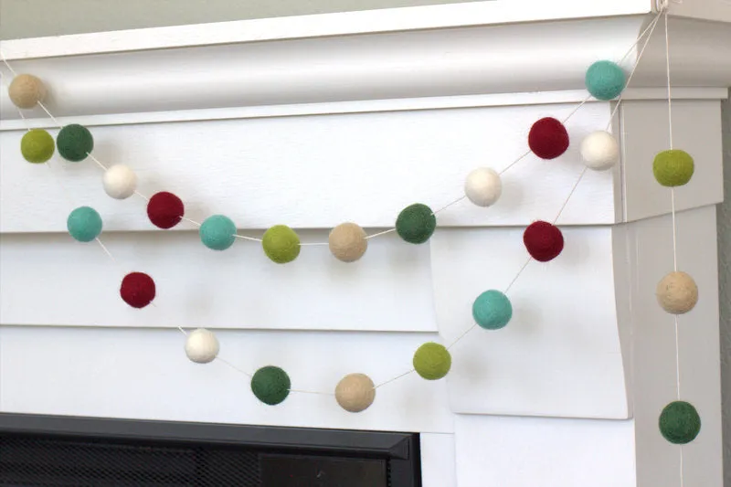 Christmas Felt Ball Garland- Burgundy, Forest, Lime, Turquoise, Almond