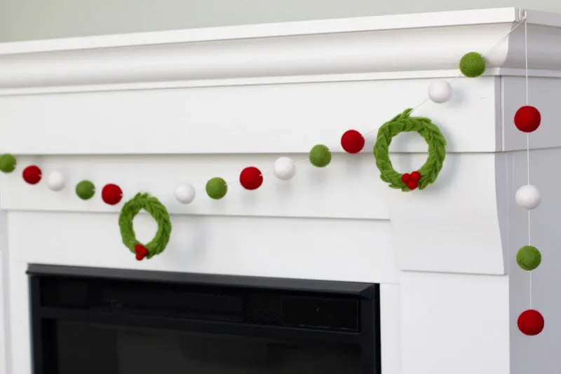 Christmas Wreath Felt Garland- Red Green White