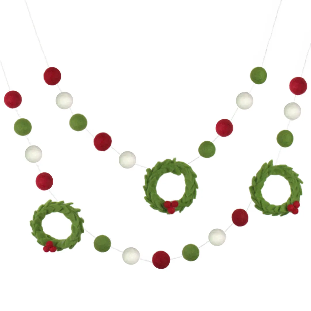 Christmas Wreath Felt Garland- Red Green White