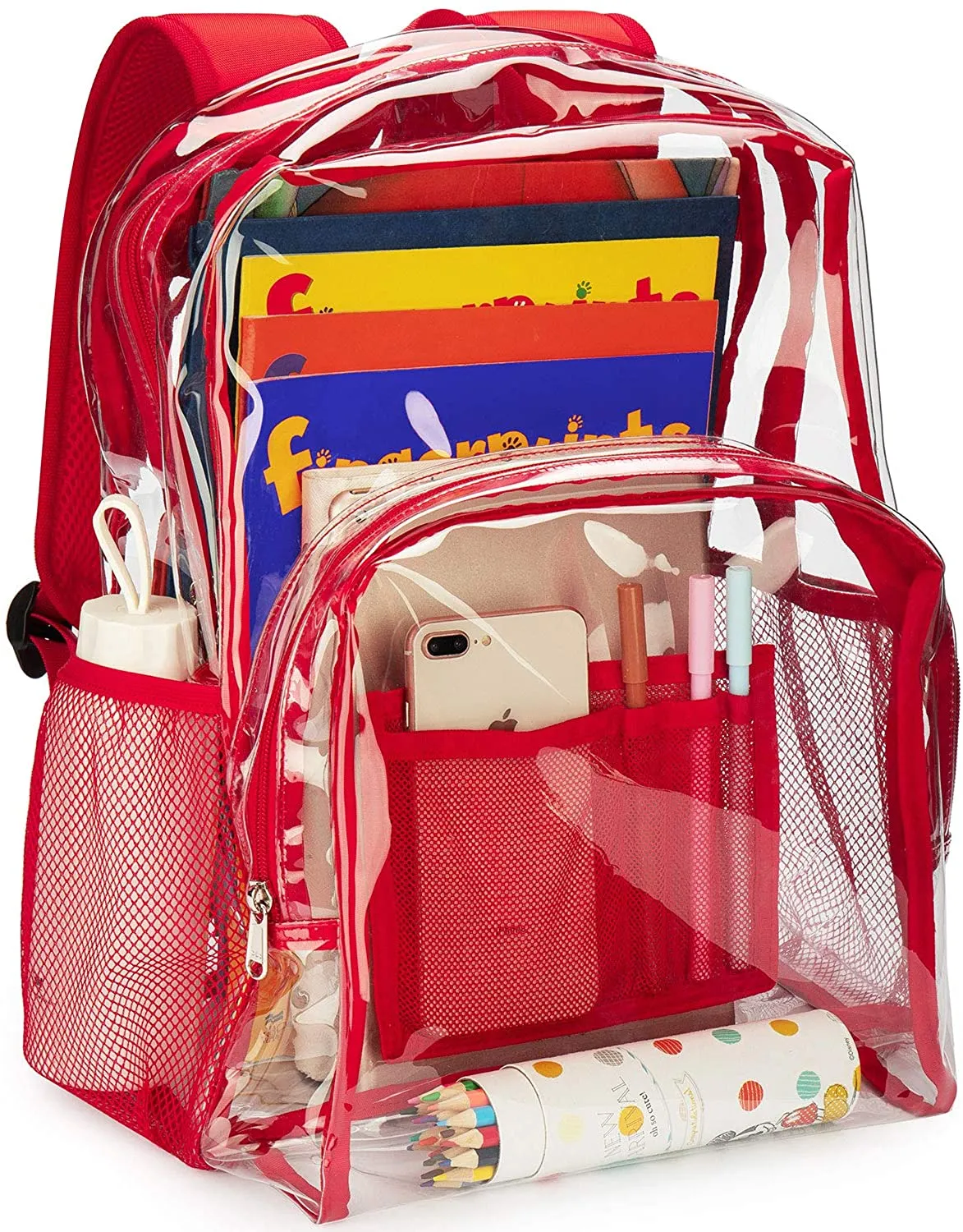 Classic Designs Red Durable Heavy Duty Clear Backpack