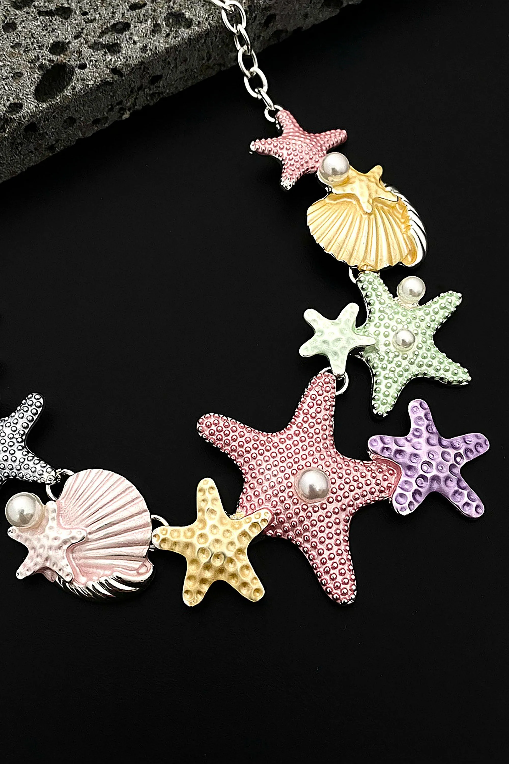 Color Painted Oil Shell Starfish Beach Vacation Necklace