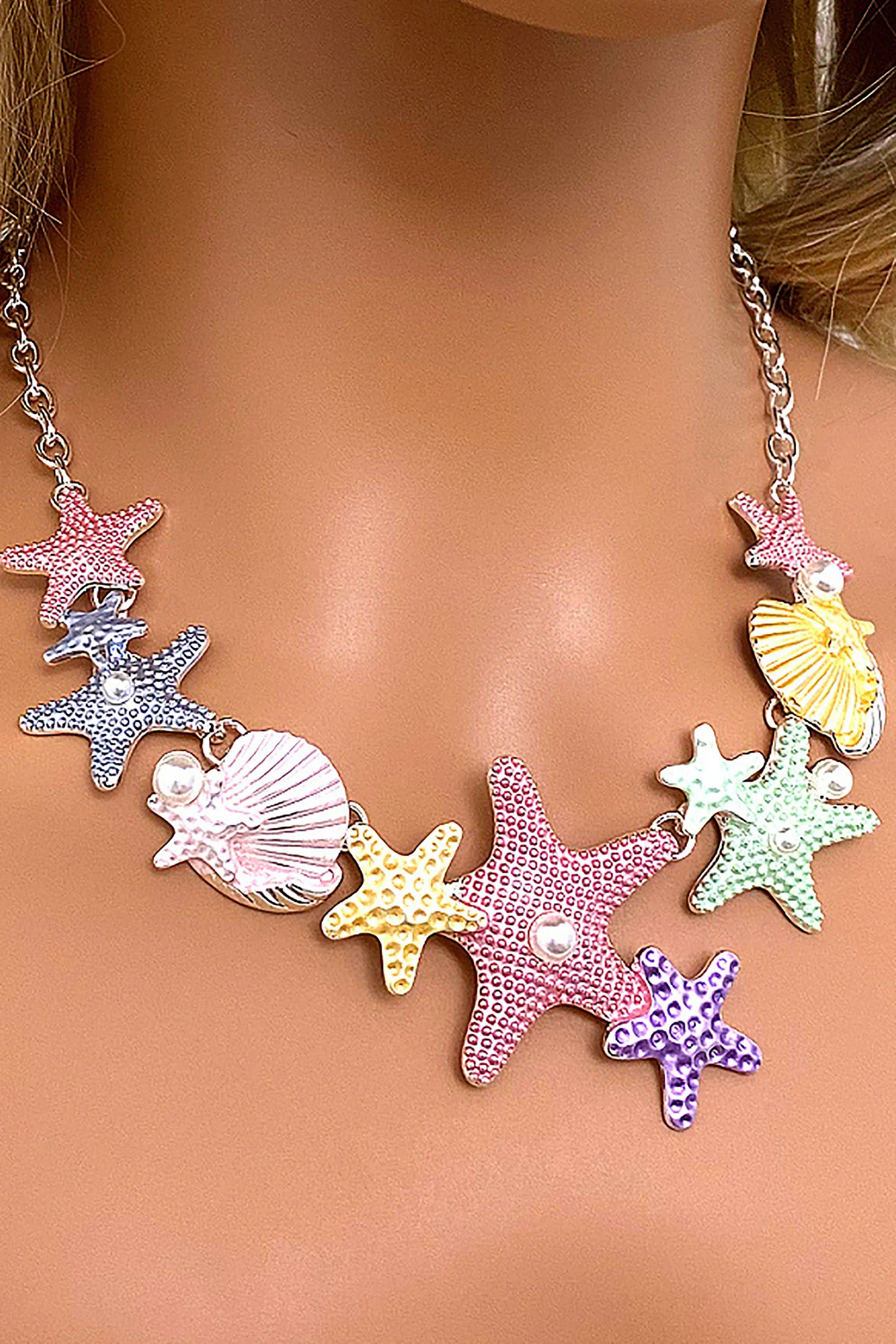 Color Painted Oil Shell Starfish Beach Vacation Necklace