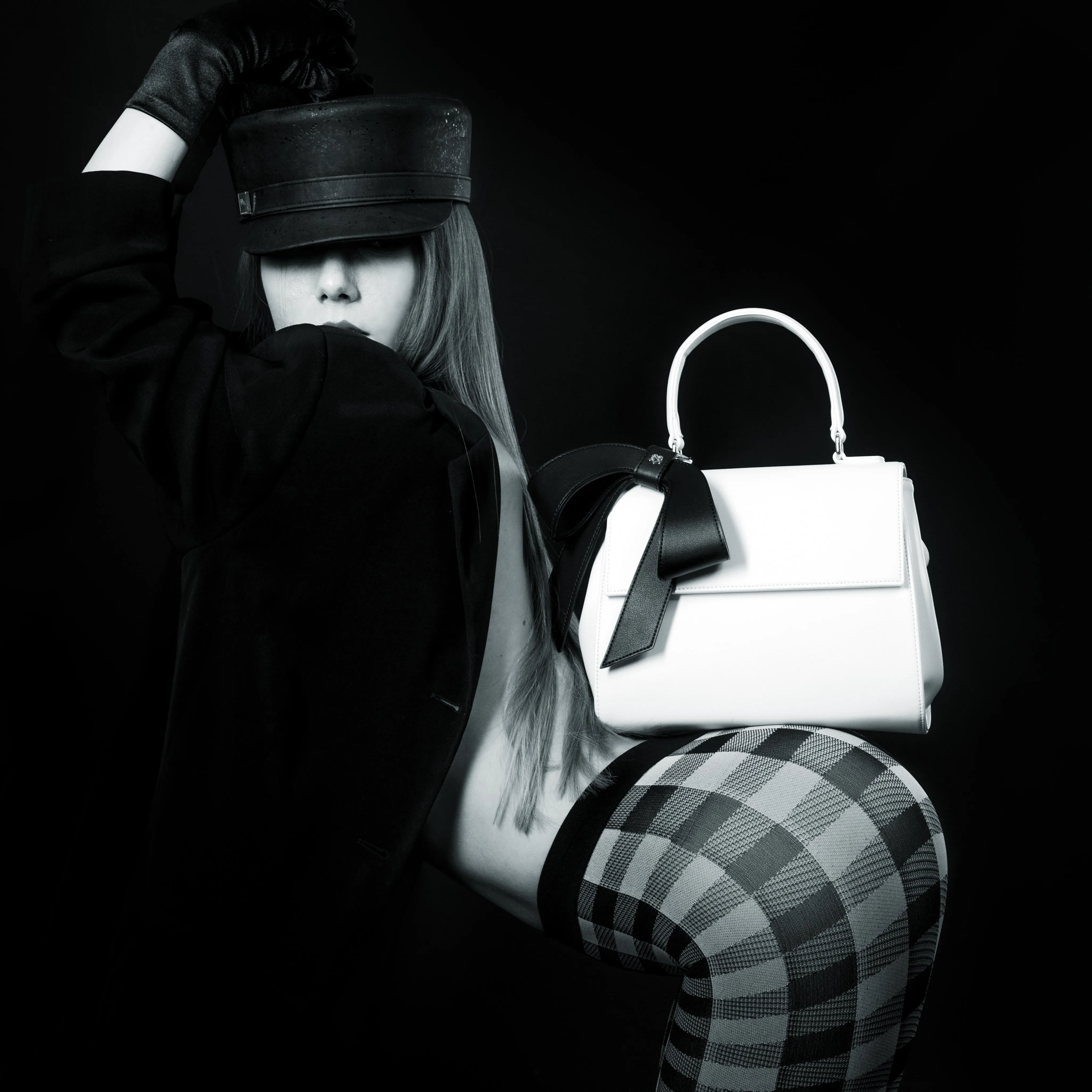 Cottontail - White Black Vegan Leather Bag