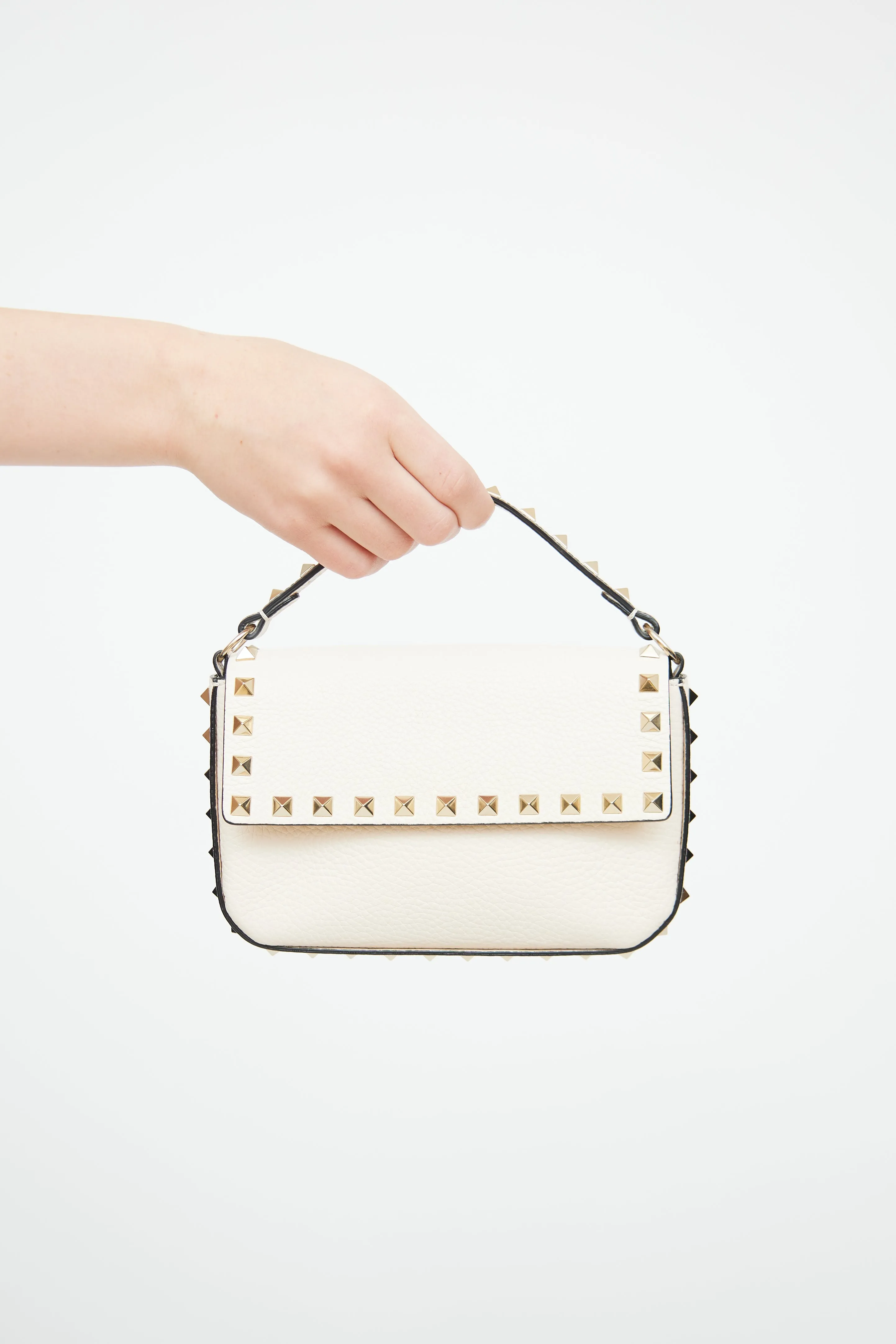 Cream Small Leather Rockstud Crossbody Bag