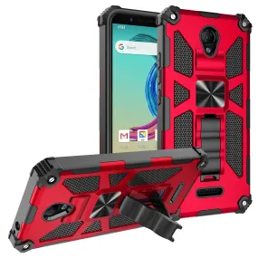 Cricket Icon 2 Case [Military Grade] Ring Car Mount Kickstand w/[Tempered Glass] Hybrid Hard PC Soft TPU Shockproof Protective Case - Red