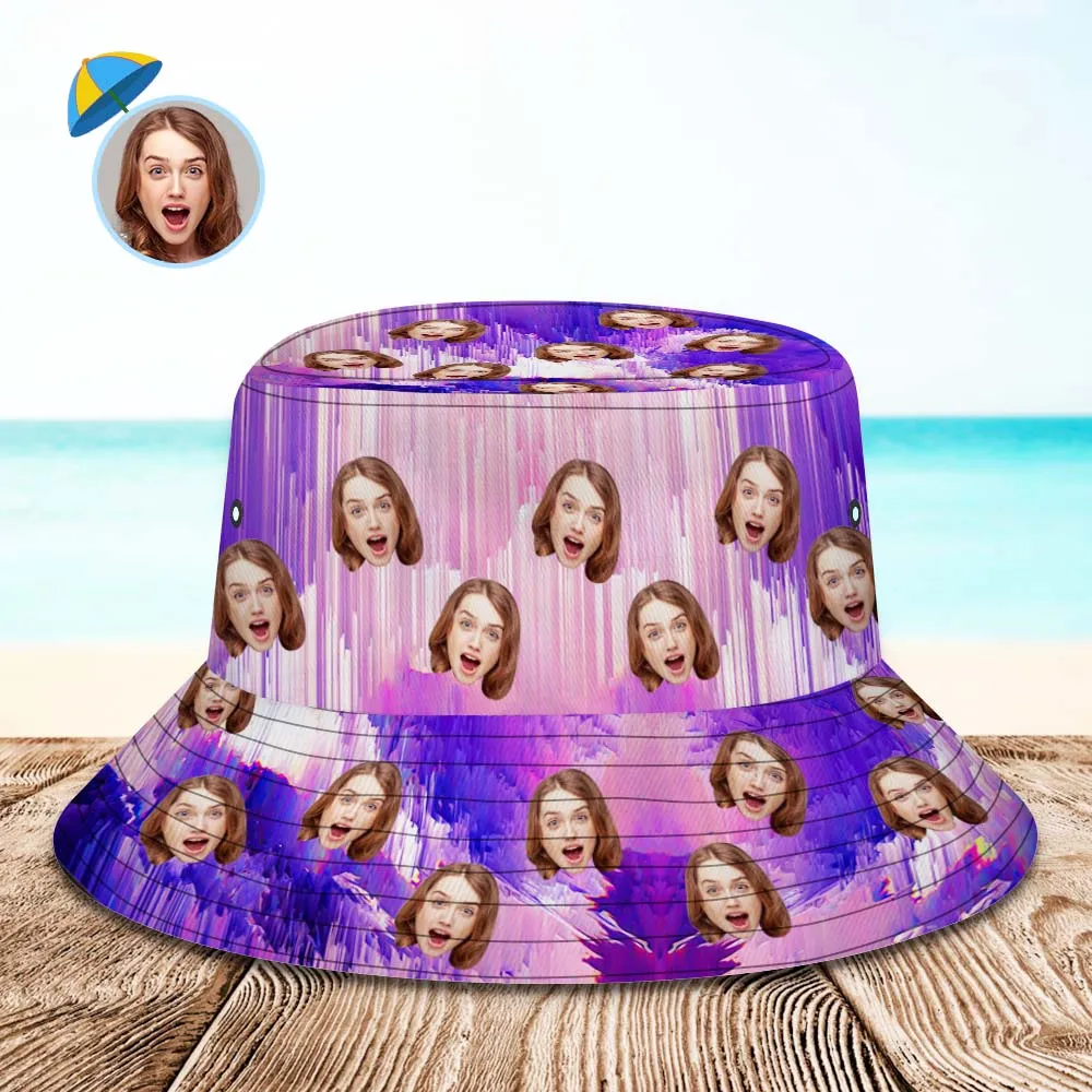 Custom Bucket Hat Unisex Personalised Face Hiking Beach Sports Hats Purple Abstract Texture