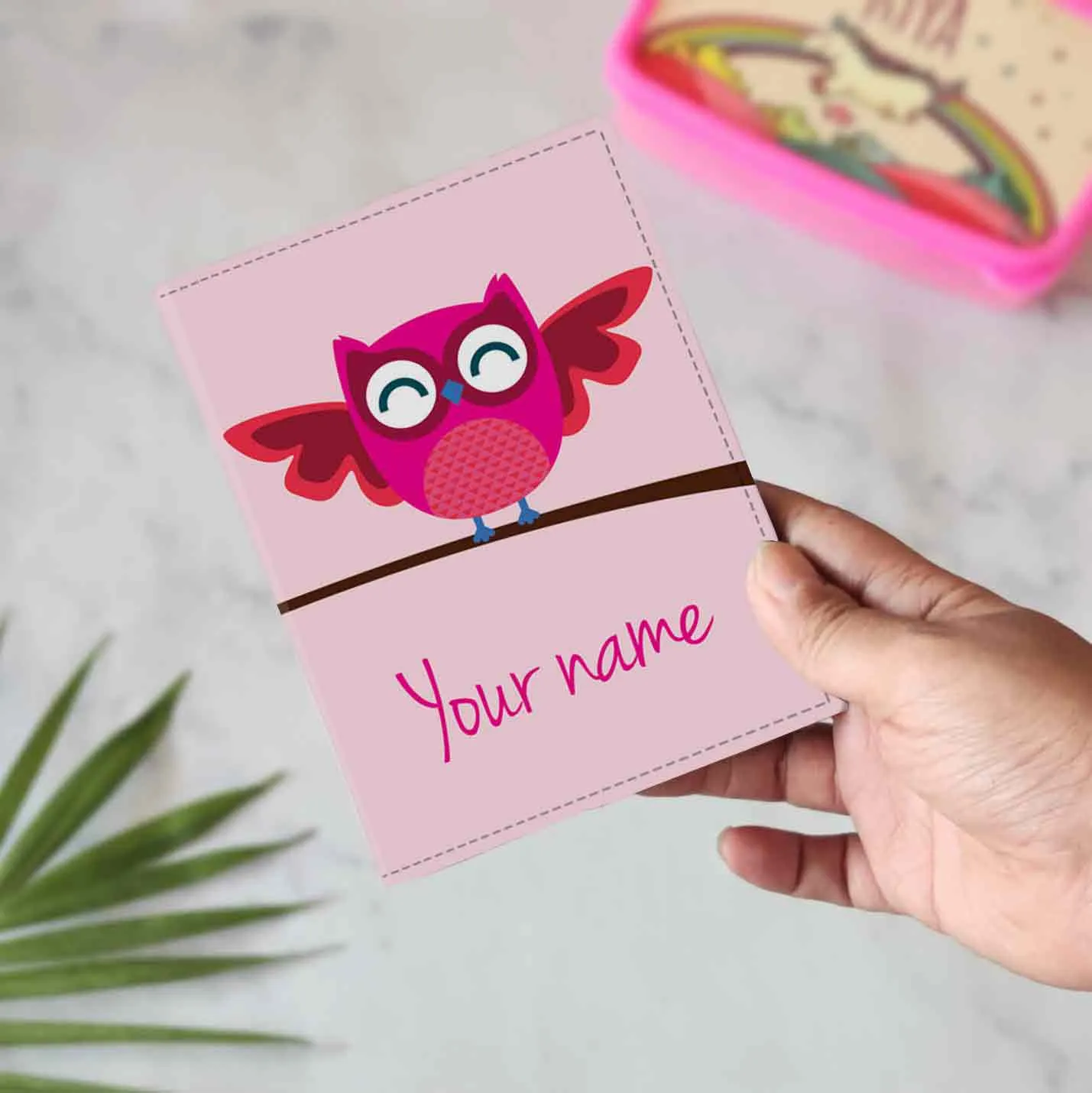 Customized Passport Cover Luggage Tag Set - Pink Owl