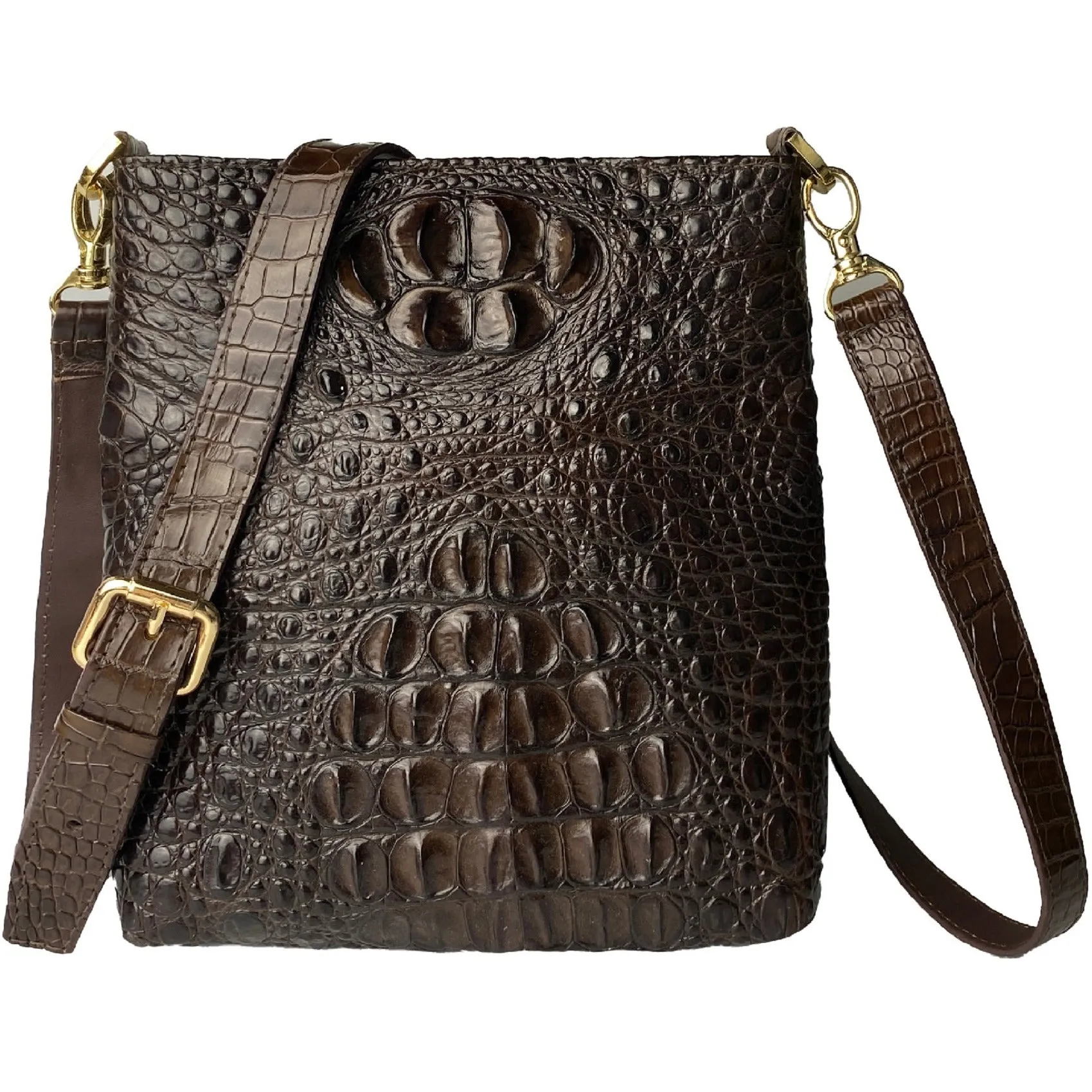 Dark Brown Men Small Messenger Bag Alligator Leather Crossbody Shoulder Bag Crocodile Belly Skin Casual Daypack Work Business Outdoor Cycling Hiking Travel