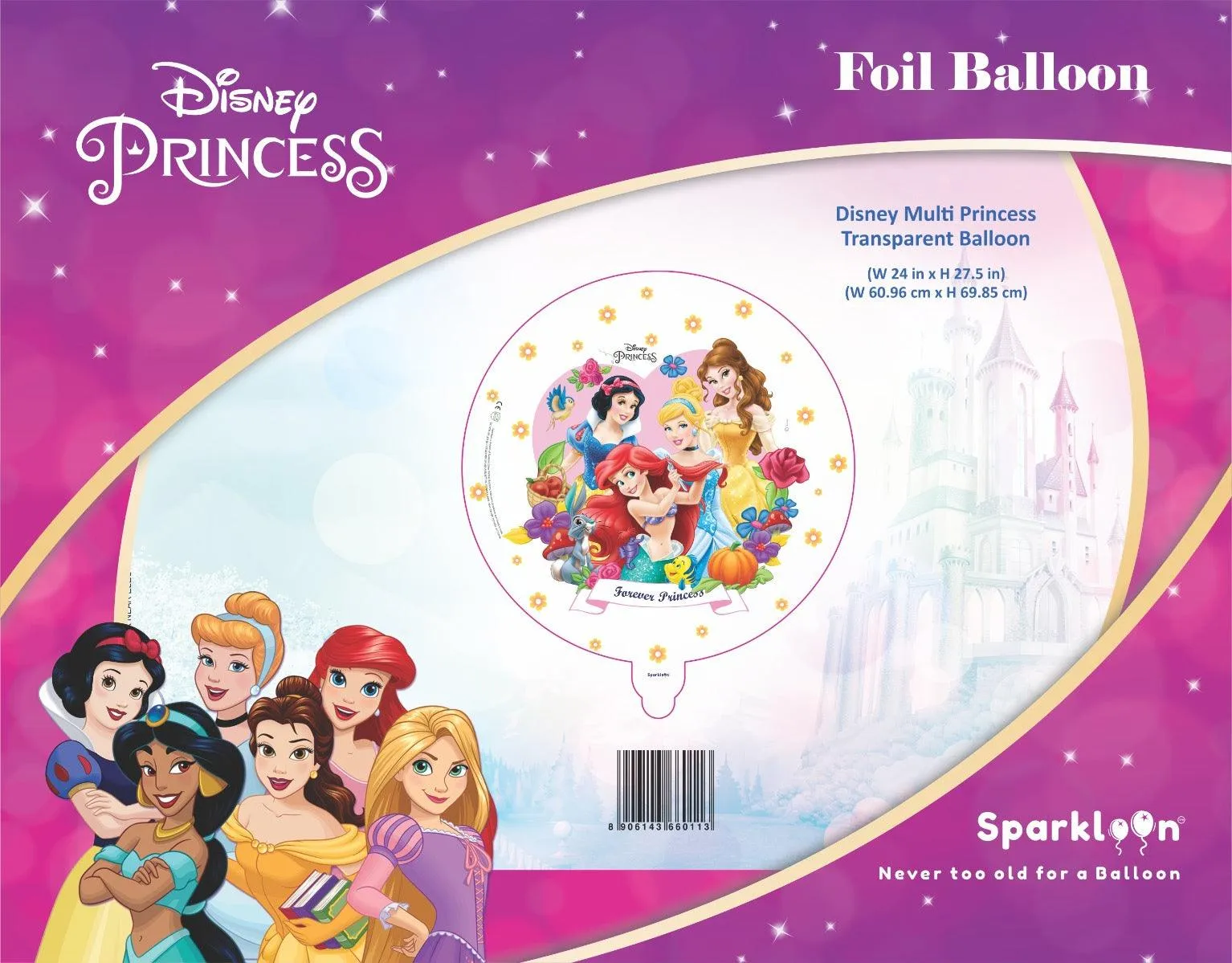 Disney Princess Multi Princess Transparent Balloon, Pack of 1