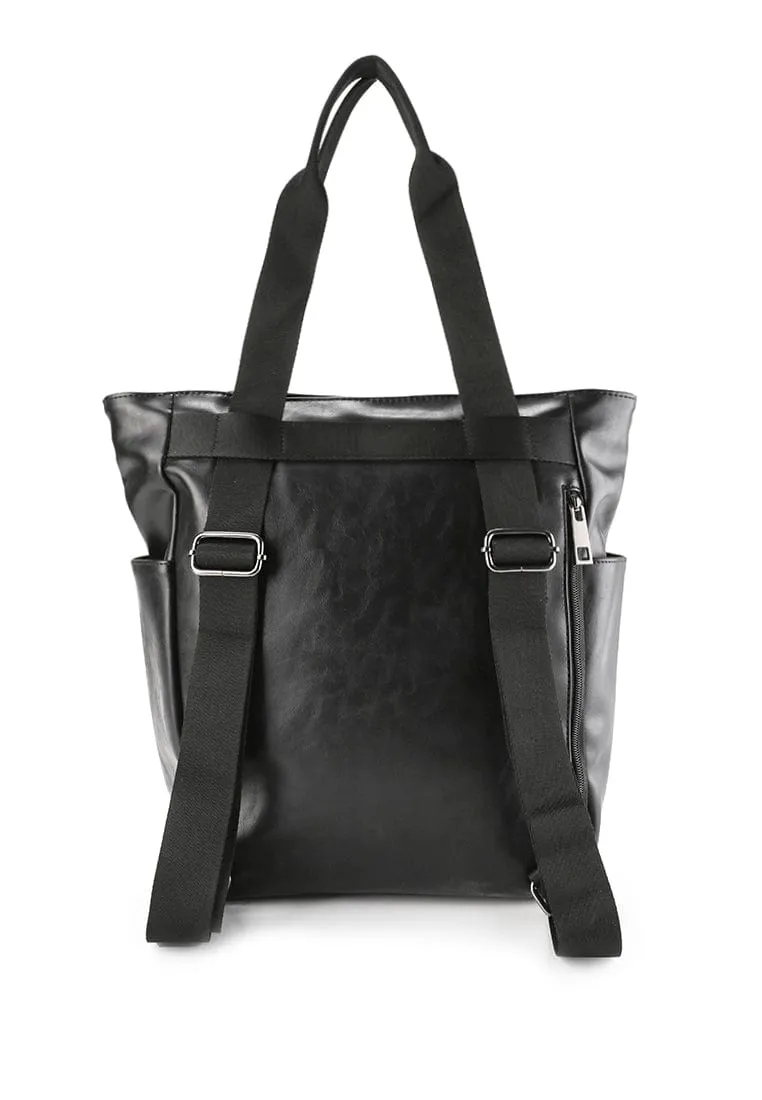 Distressed Leather Concept Tote Backpack - Black