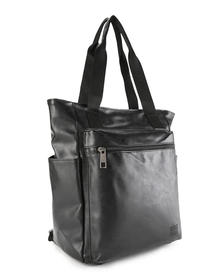 Distressed Leather Concept Tote Backpack - Black