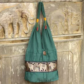 Elephant Embroidery Shoulder Bag - Emerald Thai | NOVICA