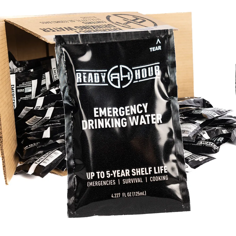 Emergency Drinking Water Pouch Case 4-Pack Bundle (256 Pouches) by Ready Hour