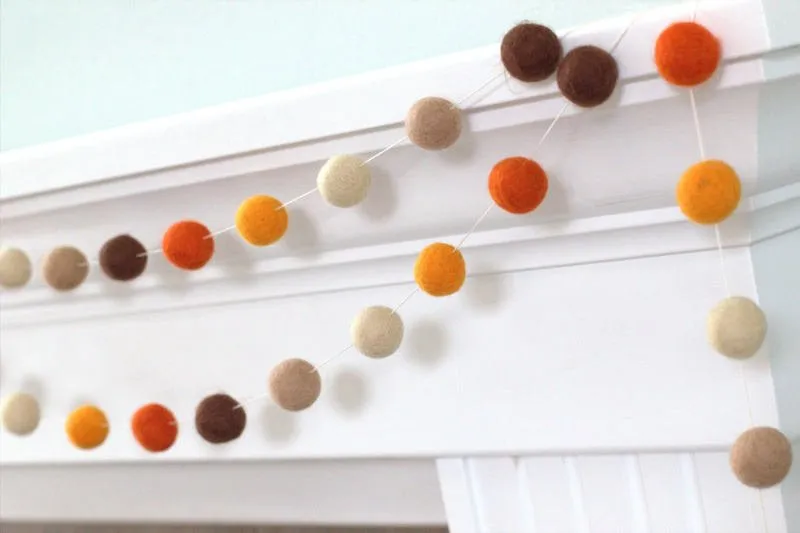 Fall Felt Ball Garland- Brown & Orange