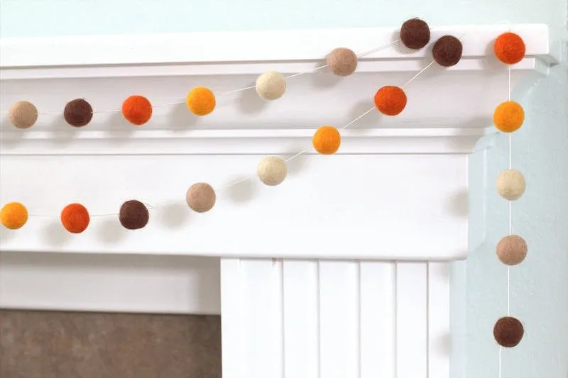 Fall Felt Ball Garland- Brown & Orange