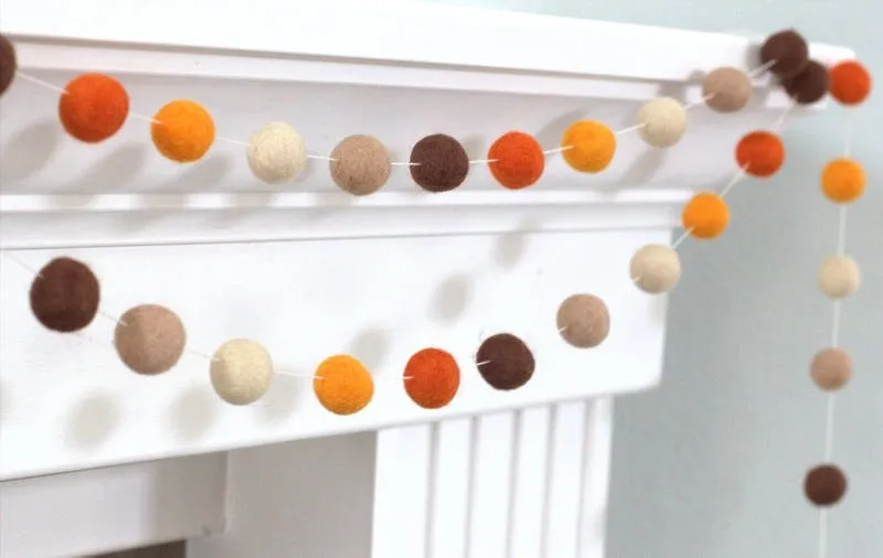 Fall Felt Ball Garland- Brown & Orange